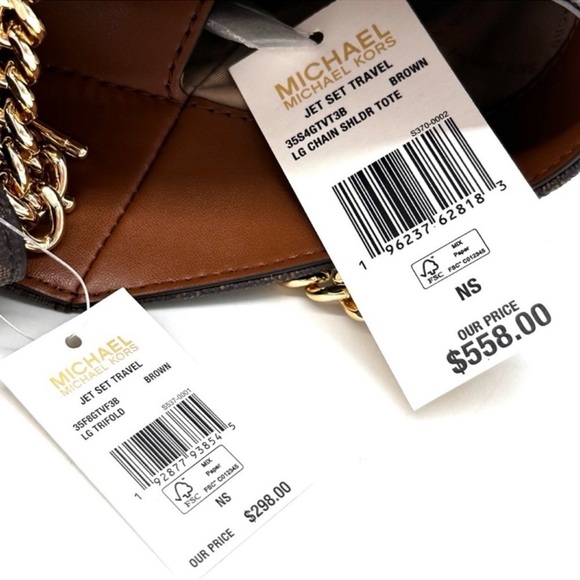 Michael Kors Large Jet Set Travel Chain Shoulder Bag & Trifold Wallet Brown - Picture 14 of 14